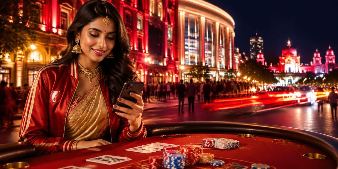 Cricket betting in Connaught Place, Delhi with bright red and gold theme