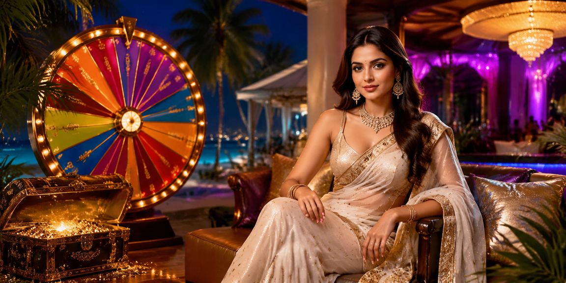 Roulette game night in Goa with colorful sarees and casino lights