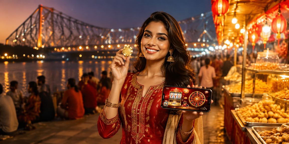 Kolkata Howrah Bridge with colourful lottery ticket and Bollywood theme