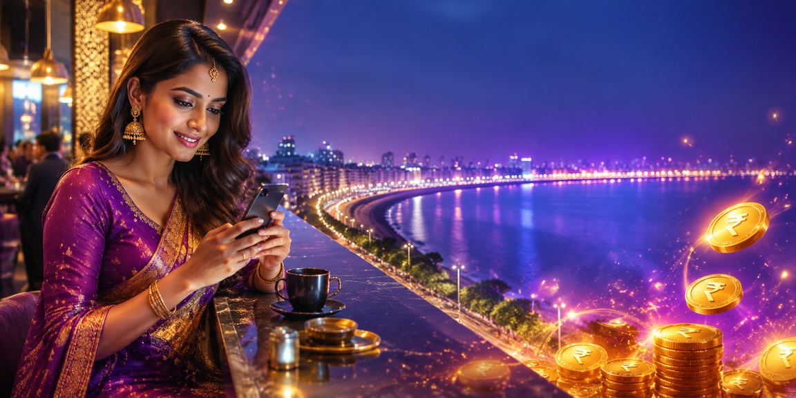 Mobile VIP member enjoying live betting on smartphone at scenic Mumbai Marine Drive